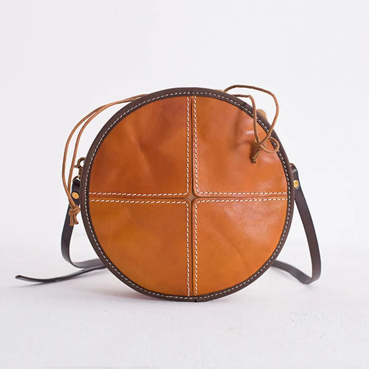 Ladies Leather Circle Bag Round Purse Small Crossbody Purse for Women