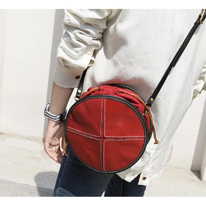 Ladies Leather Circle Bag Round Purse Small Crossbody Purse for Women