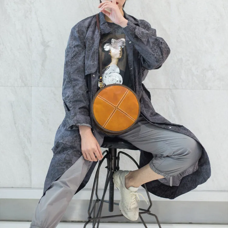 Ladies Leather Circle Bag Round Purse Small Crossbody Purse for Women