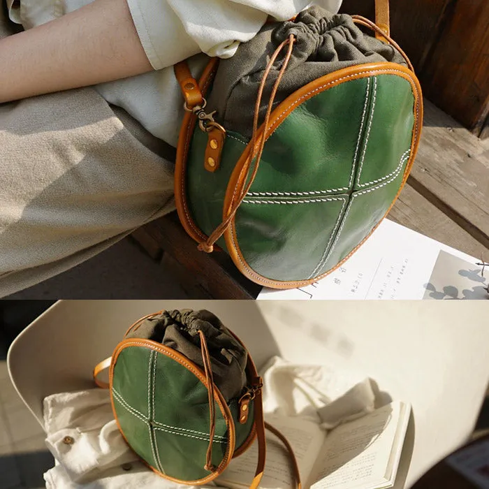 Ladies Leather Circle Bag Round Purse Small Crossbody Purse for Women