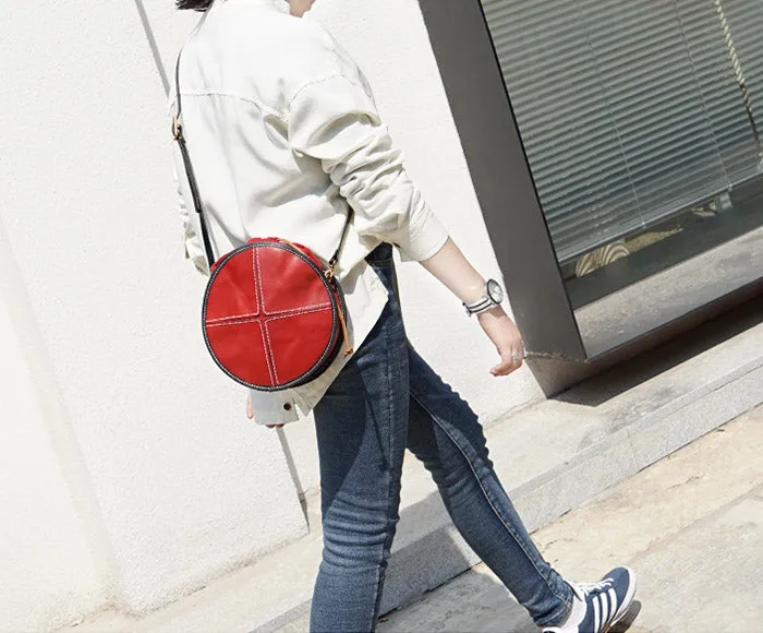 Ladies Leather Circle Bag Round Purse Small Crossbody Purse for Women