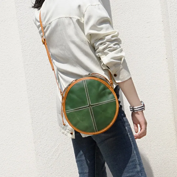 Ladies Leather Circle Bag Round Purse Small Crossbody Purse for Women