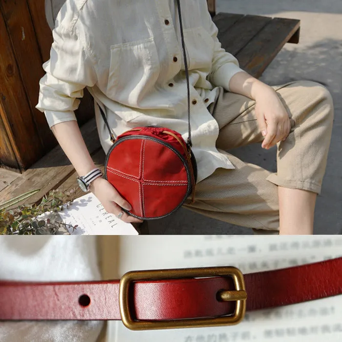 Ladies Leather Circle Bag Round Purse Small Crossbody Purse for Women