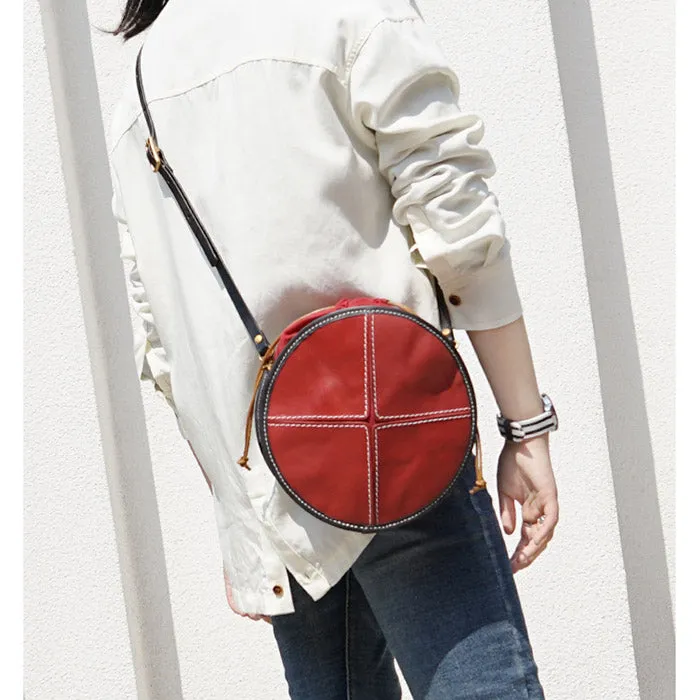 Ladies Leather Circle Bag Round Purse Small Crossbody Purse for Women