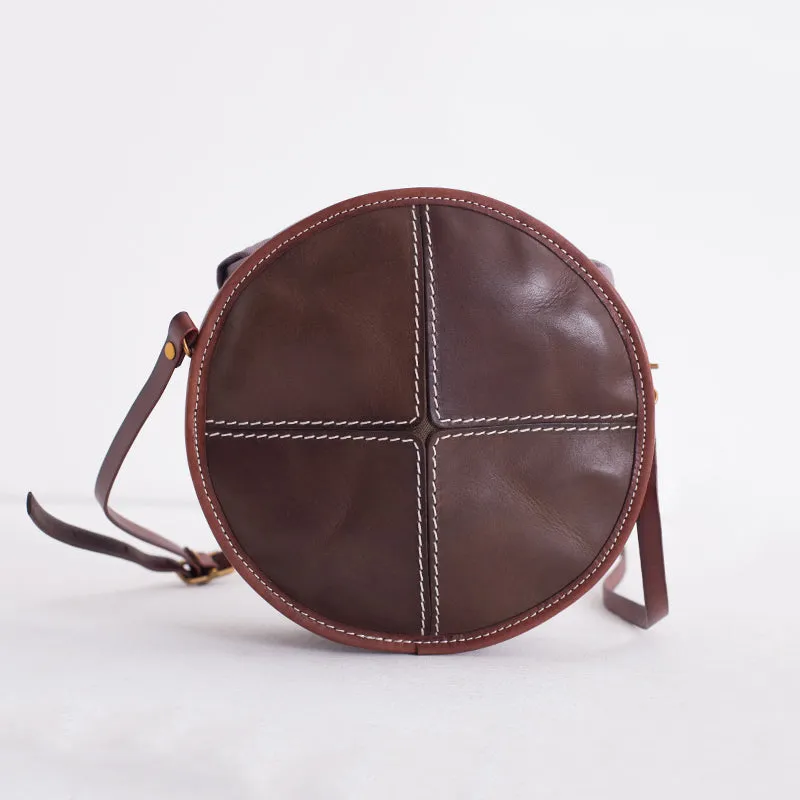 Ladies Leather Circle Bag Round Purse Small Crossbody Purse for Women