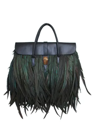 LARGE FEATHER ATTACHE TOTE IN BLACK