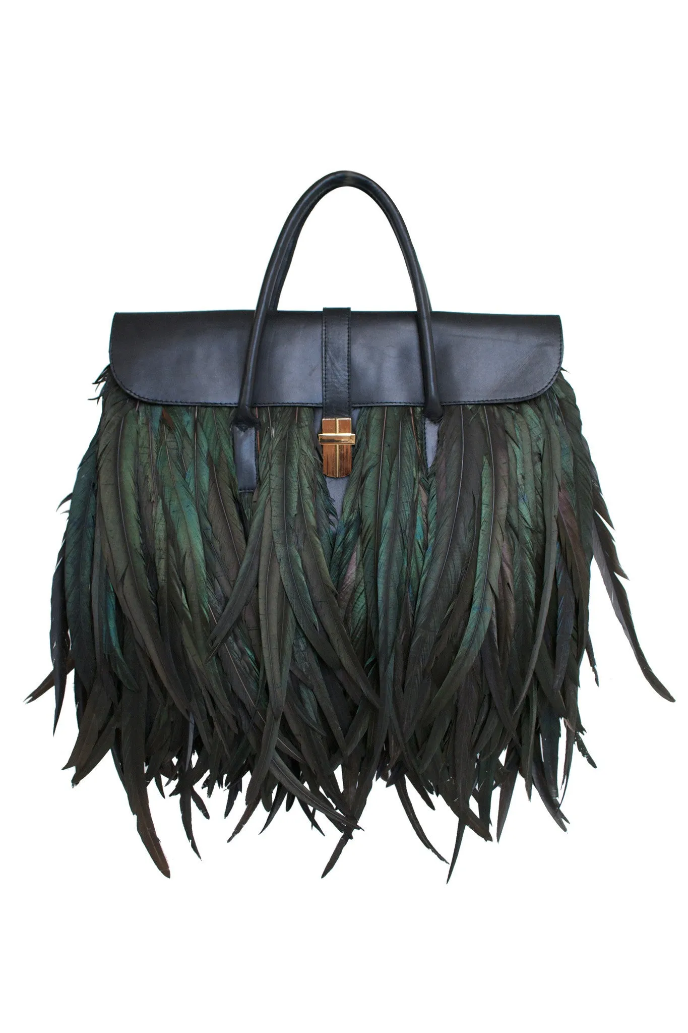 LARGE FEATHER ATTACHE TOTE IN BLACK