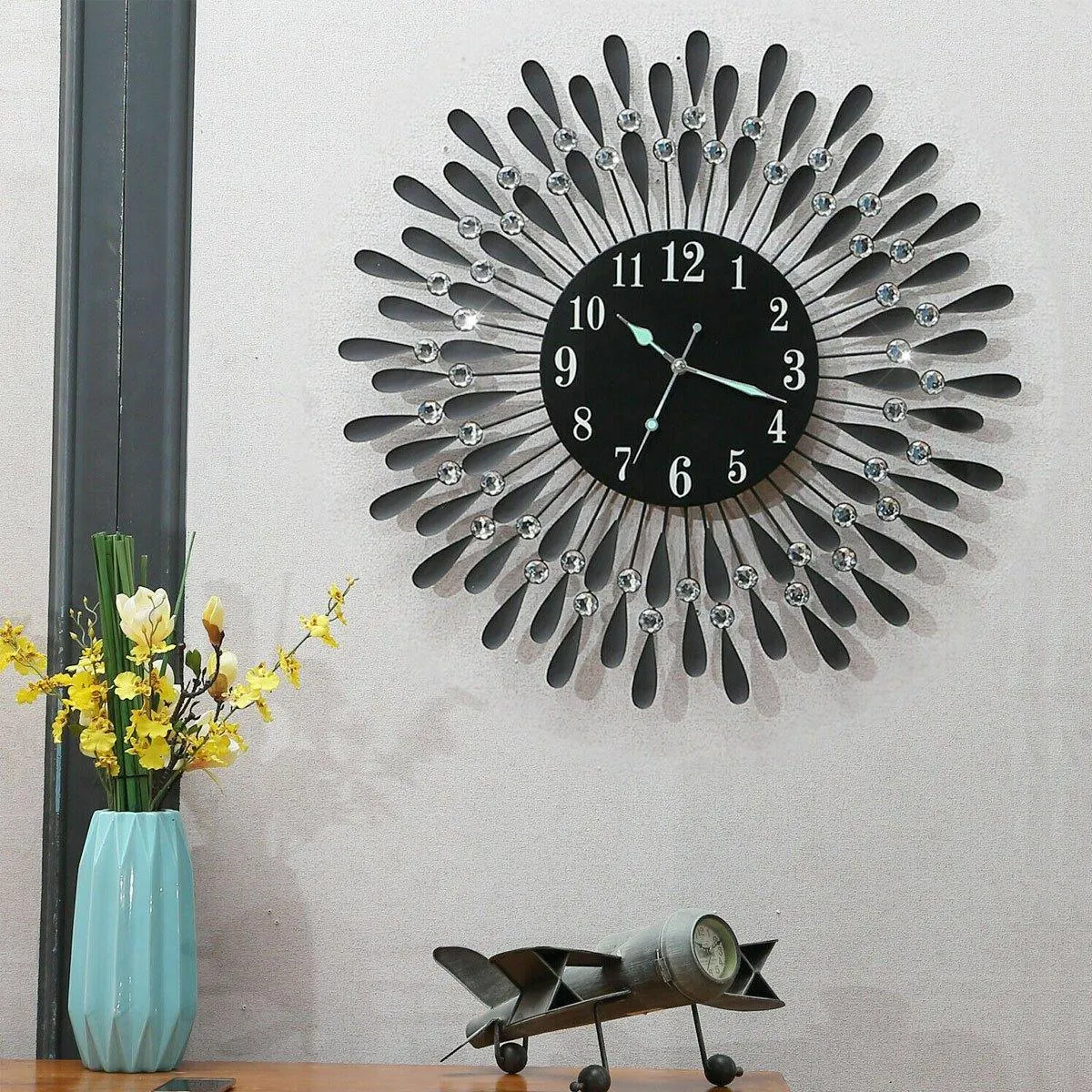 Large Modern Iron Art 3D Crystal Wall Clock