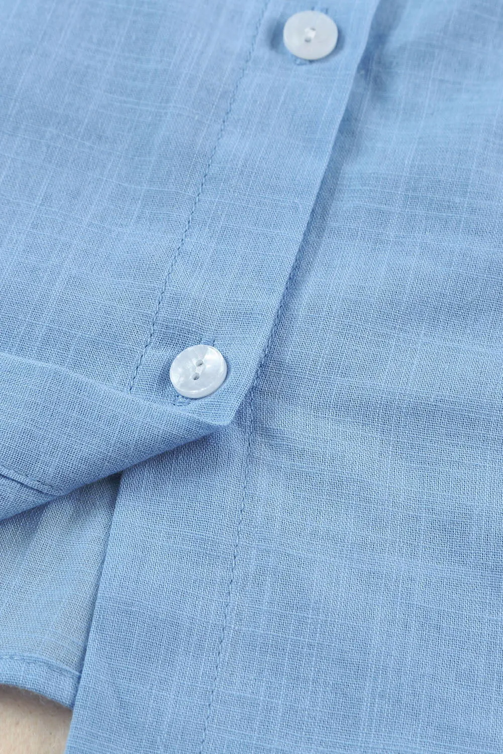 Light Blue Ruffle Trim Sleeveless Button Up Shirt
