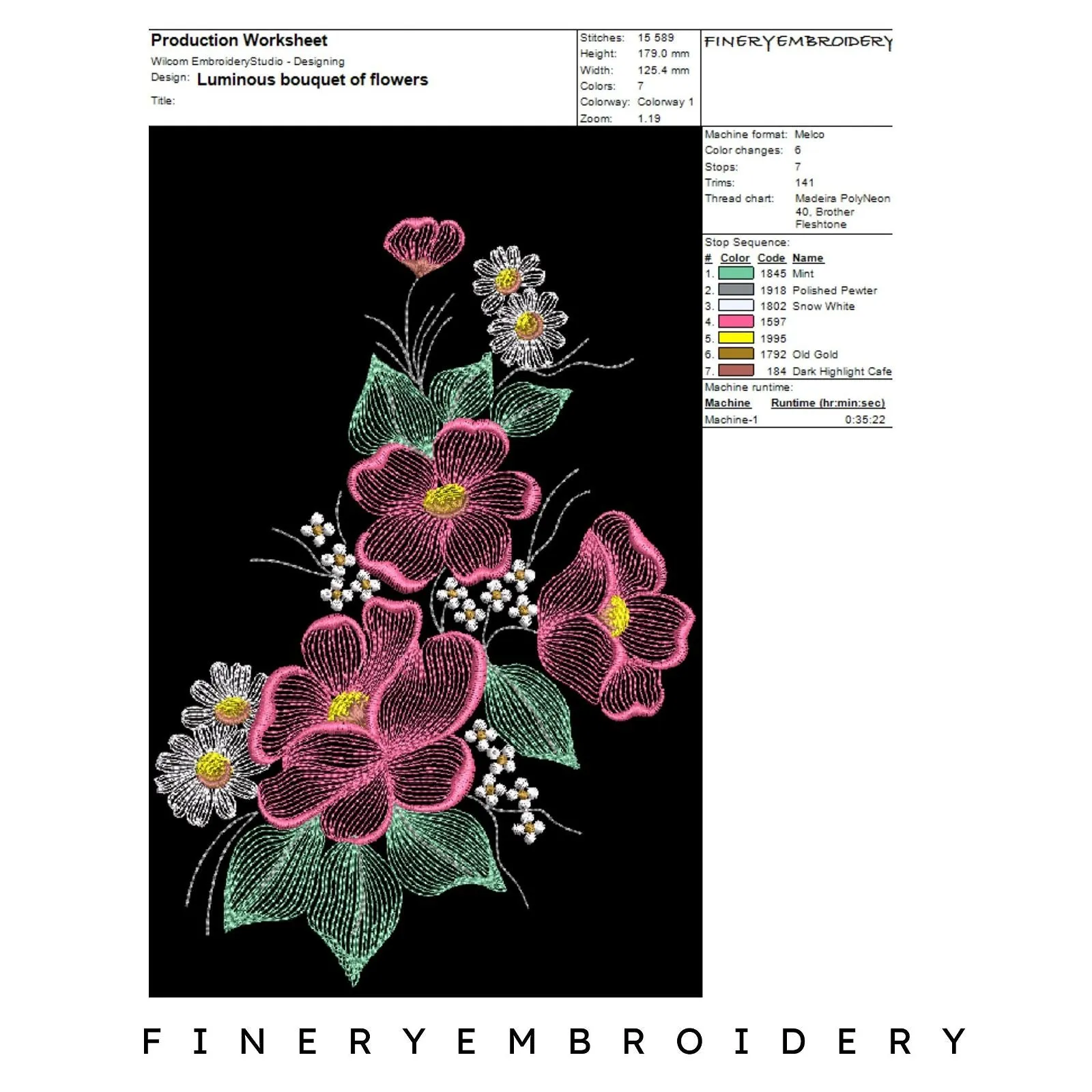 Luminous bouquet of flowers - Embroidery Designs