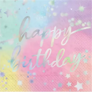 Luminous Happy Birthday Iridescent Napkins - Lunch 16 Pkt