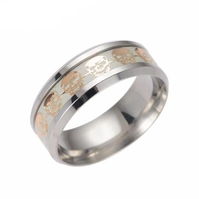 Luminous Metal Skull Ring Glow In The Dark Stainless Steel