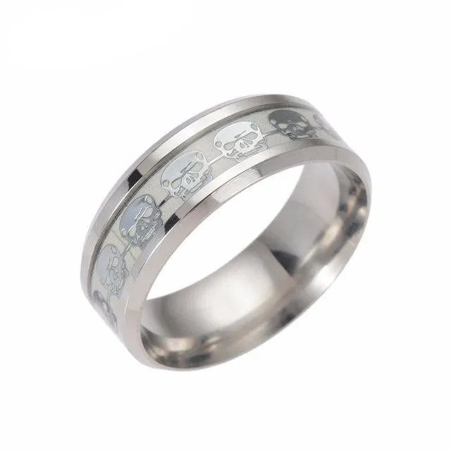 Luminous Metal Skull Ring Glow In The Dark Stainless Steel