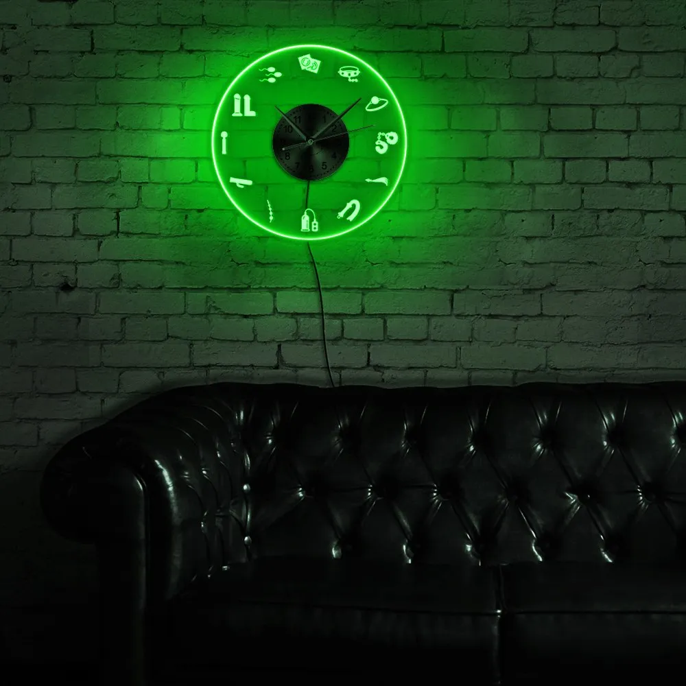 Luminous Sex Shop Wall Clock Erotic Shop Led Lighting Adult Naughty Acrylic Clock Intriguing Accessory Decorative Wall Watch