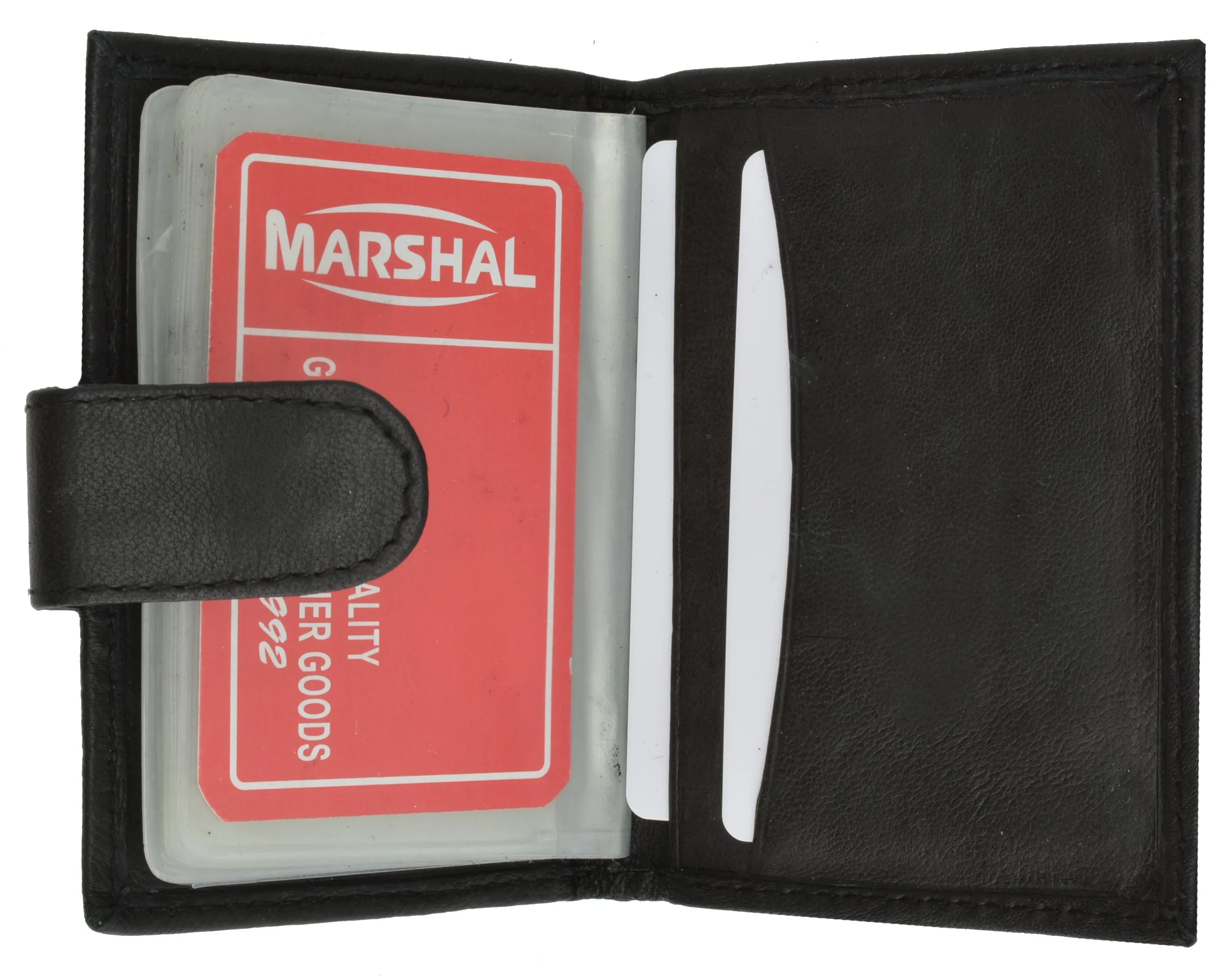 Marshal Leather Plastic Inserts Book Credit Card ID Holder Snap Wallet Black