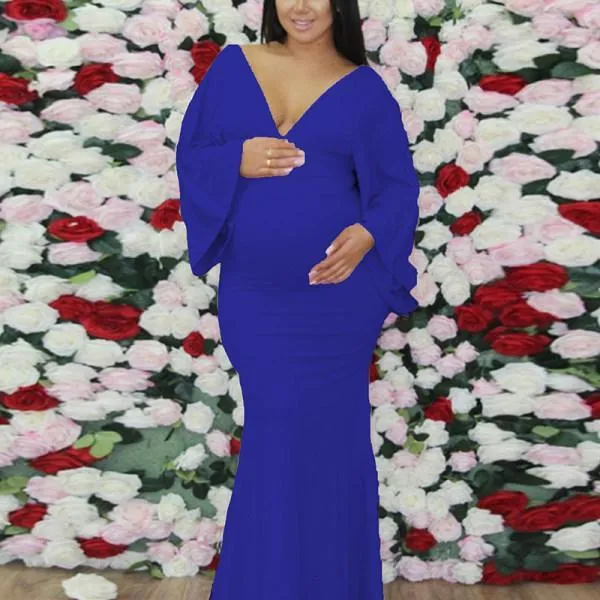 Maternity Shoot Pure Color Fashion Elegant White Gown