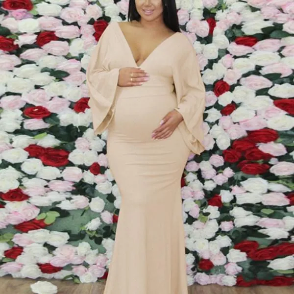 Maternity Shoot Pure Color Fashion Elegant White Gown