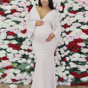 Maternity Shoot Pure Color Fashion Elegant White Gown