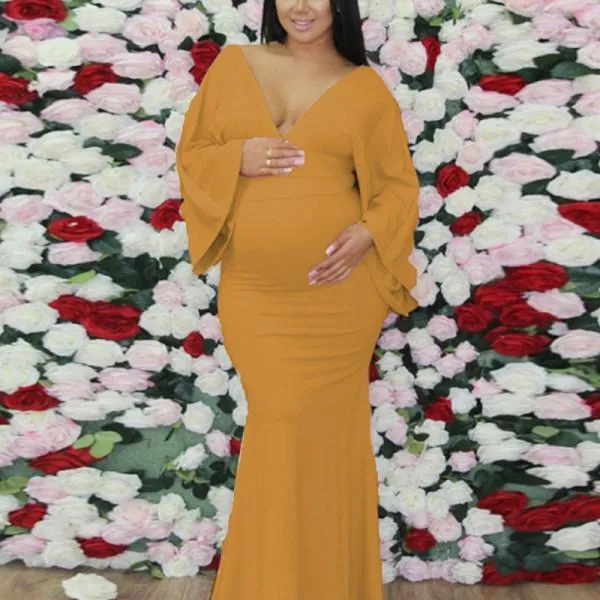 Maternity Shoot Pure Color Fashion Elegant White Gown