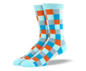 Men's Unique Light Blue Big Square Socks