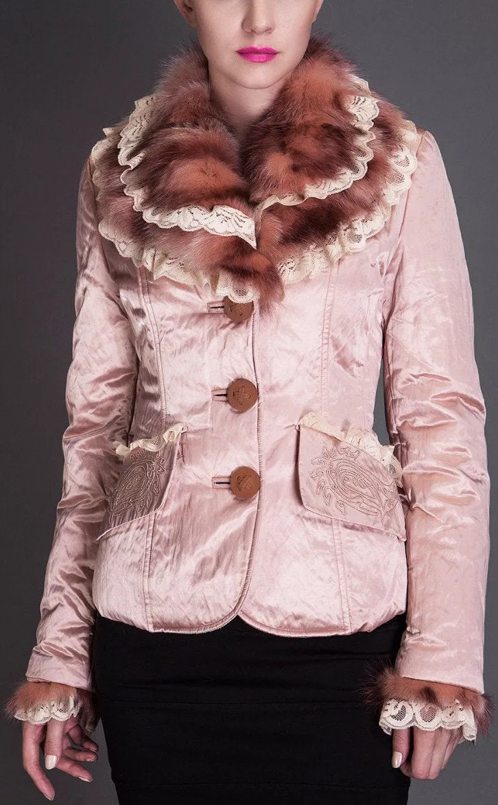 Metallic Fur-Trimmed Jacket, Pink