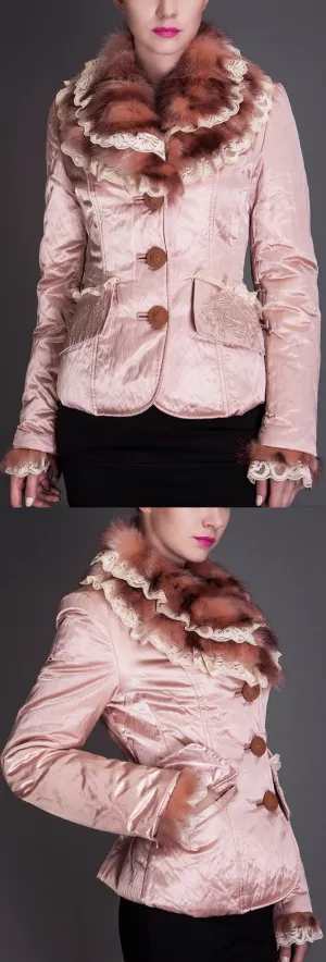 Metallic Fur-Trimmed Jacket, Pink