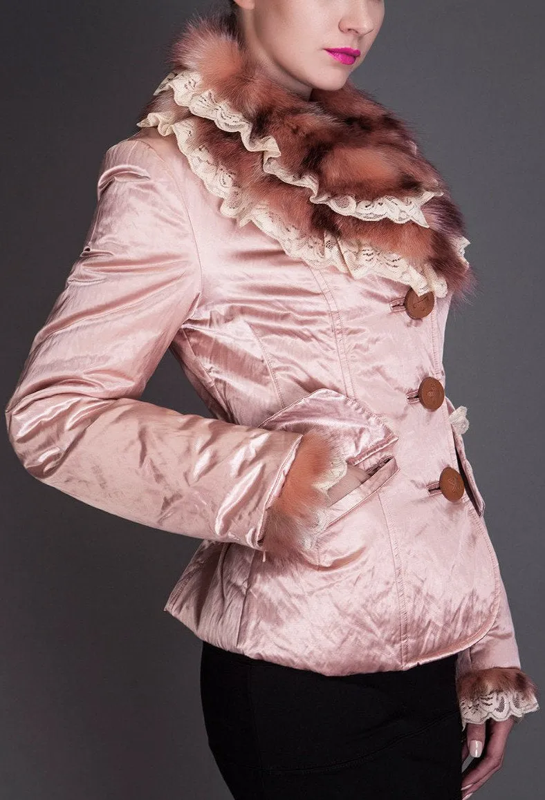 Metallic Fur-Trimmed Jacket, Pink