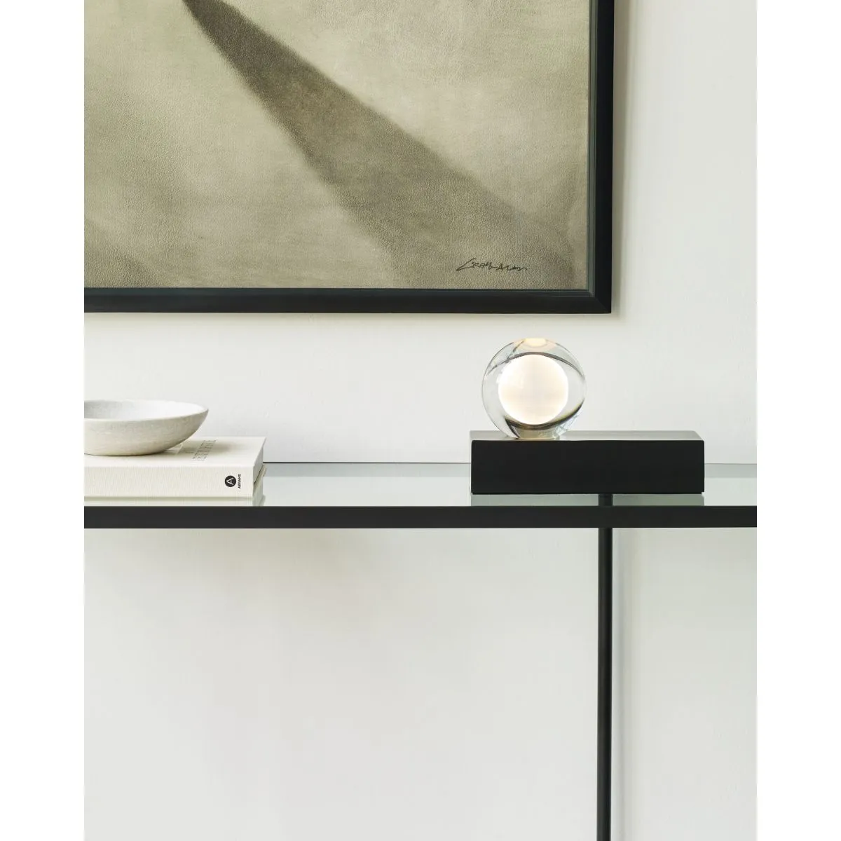 Mina Table Lamp with Crystal Orb and Nightshade Black Finish