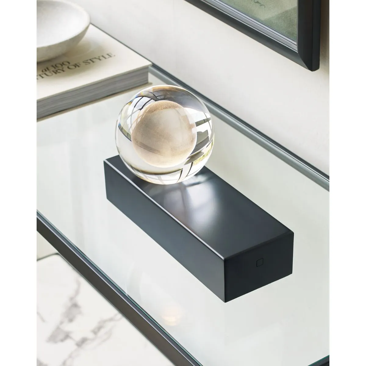 Mina Table Lamp with Crystal Orb and Nightshade Black Finish