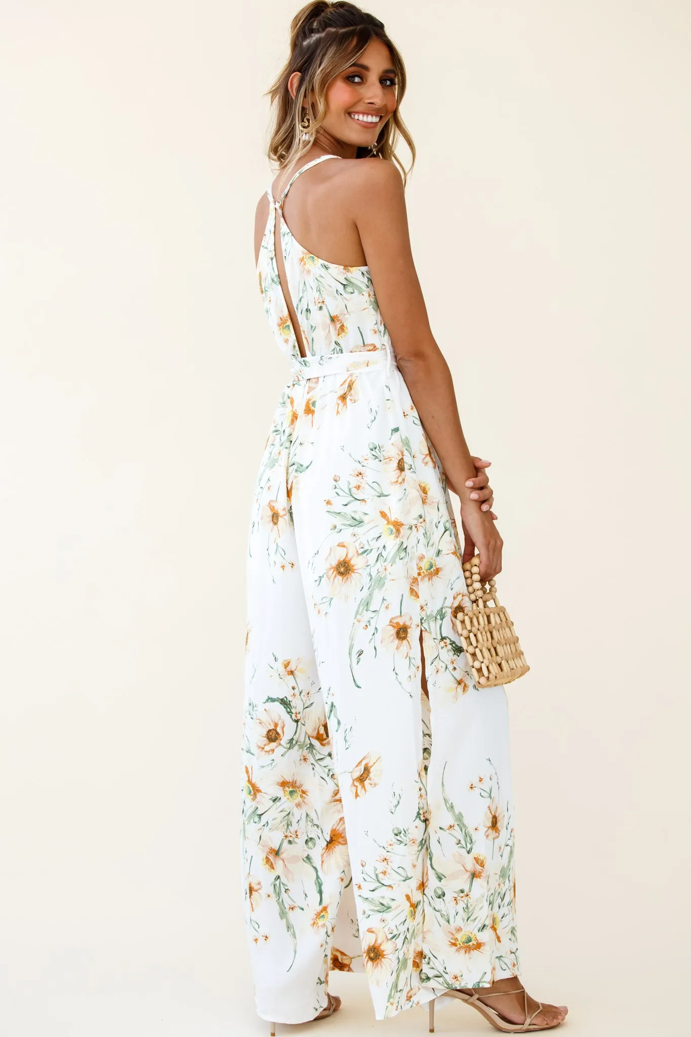 Miso Wide-Leg Cami Jumpsuit Floral Print White