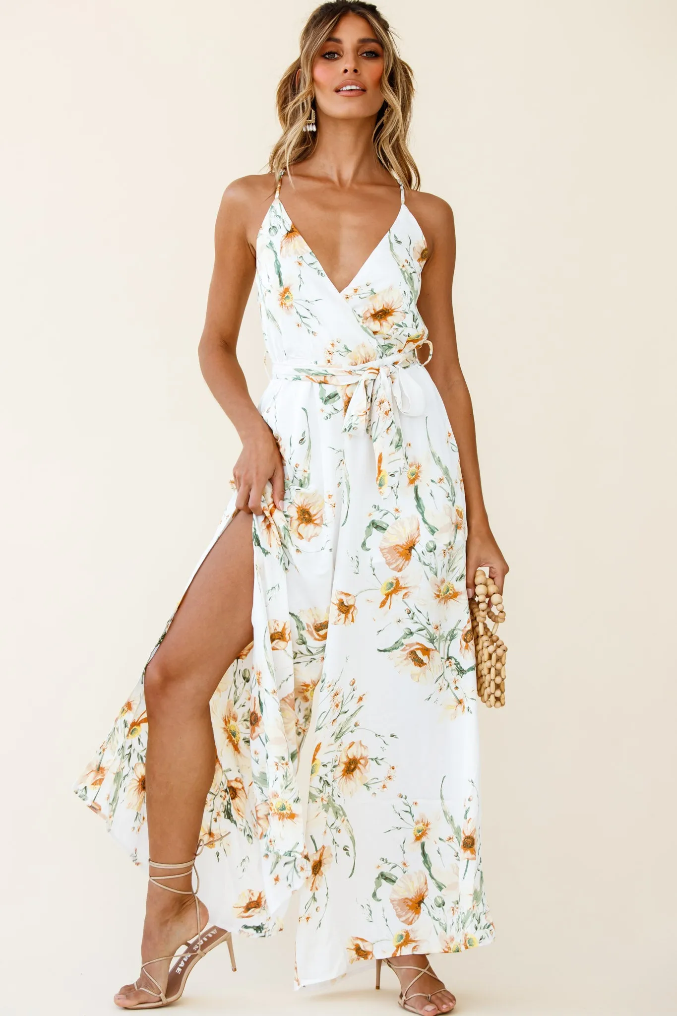Miso Wide-Leg Cami Jumpsuit Floral Print White
