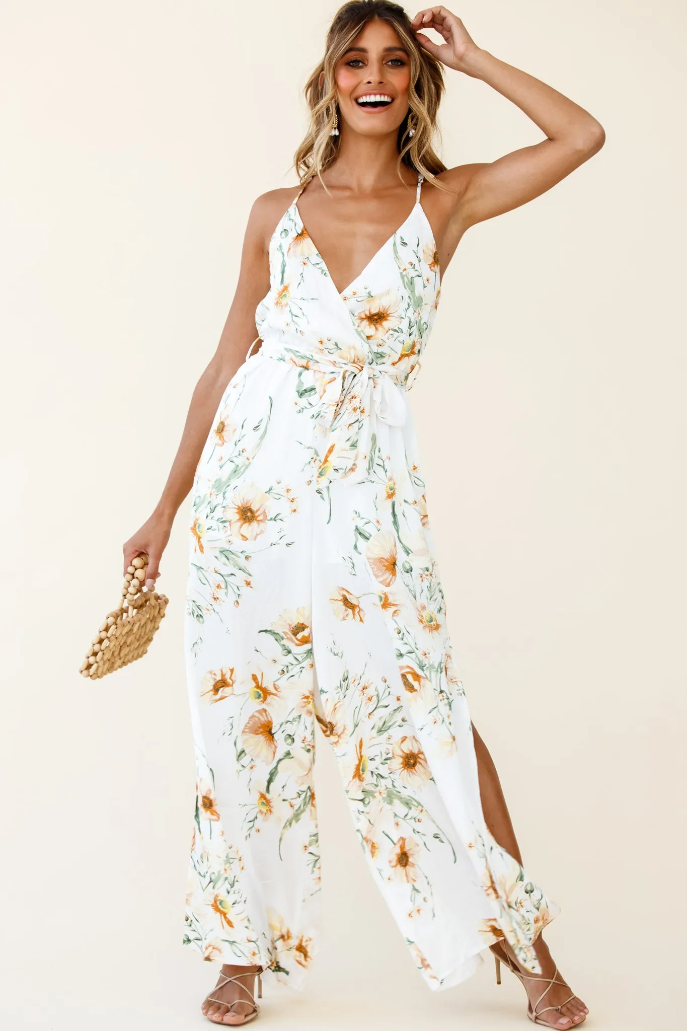 Miso Wide-Leg Cami Jumpsuit Floral Print White