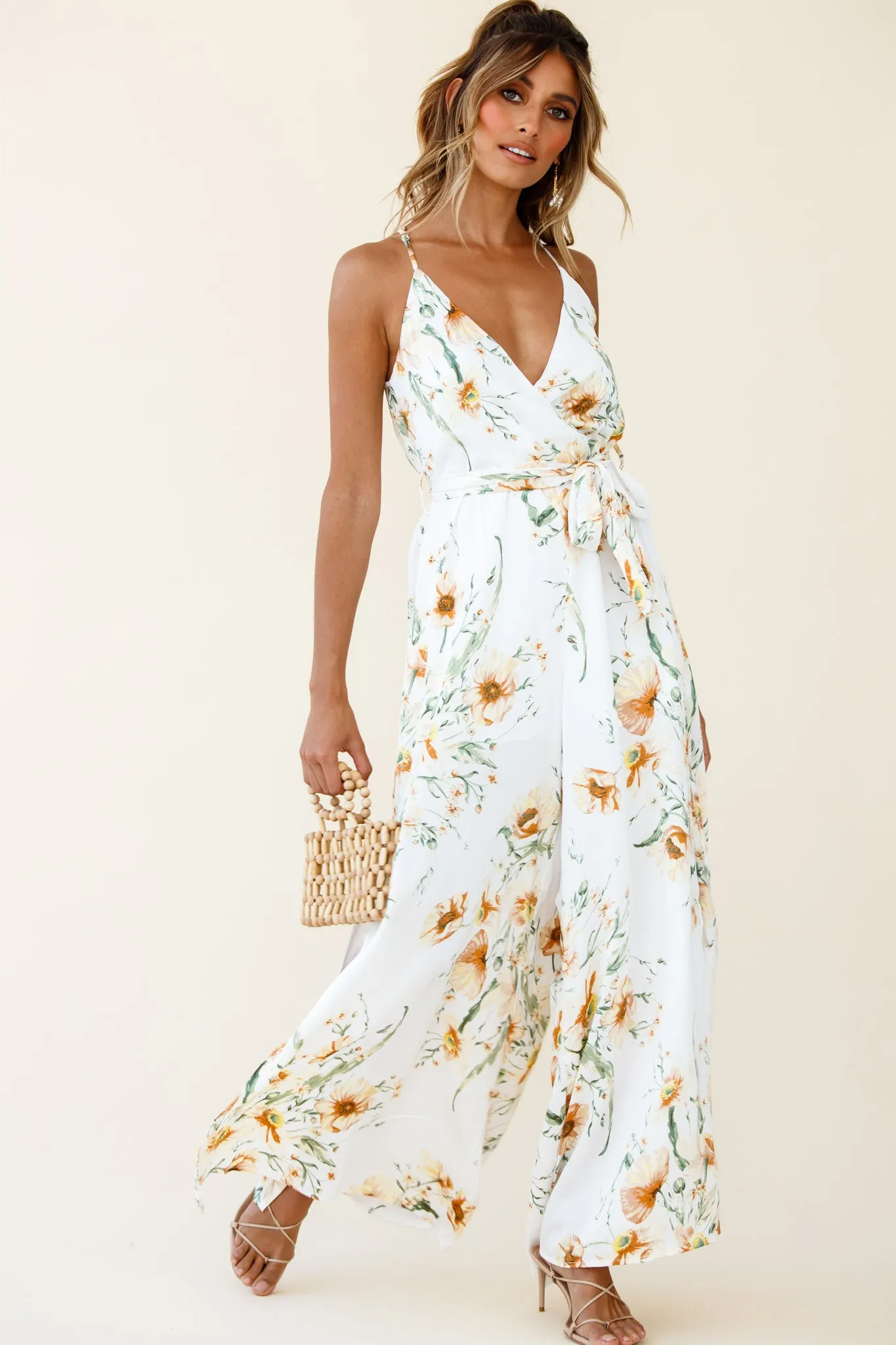 Miso Wide-Leg Cami Jumpsuit Floral Print White