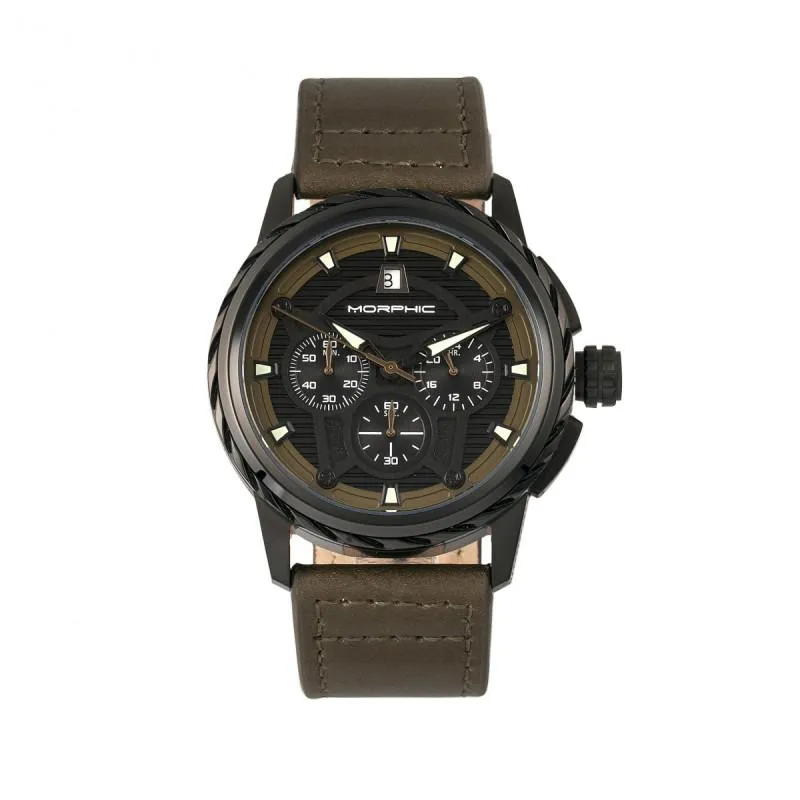 Morphic M61 Series Chronograph Leather-Band Watch w/Date