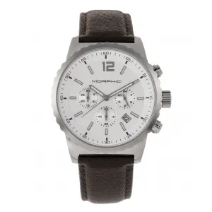 Morphic M67 Series Chronograph Leather-Band Watch w/Date - Silver/Brown
