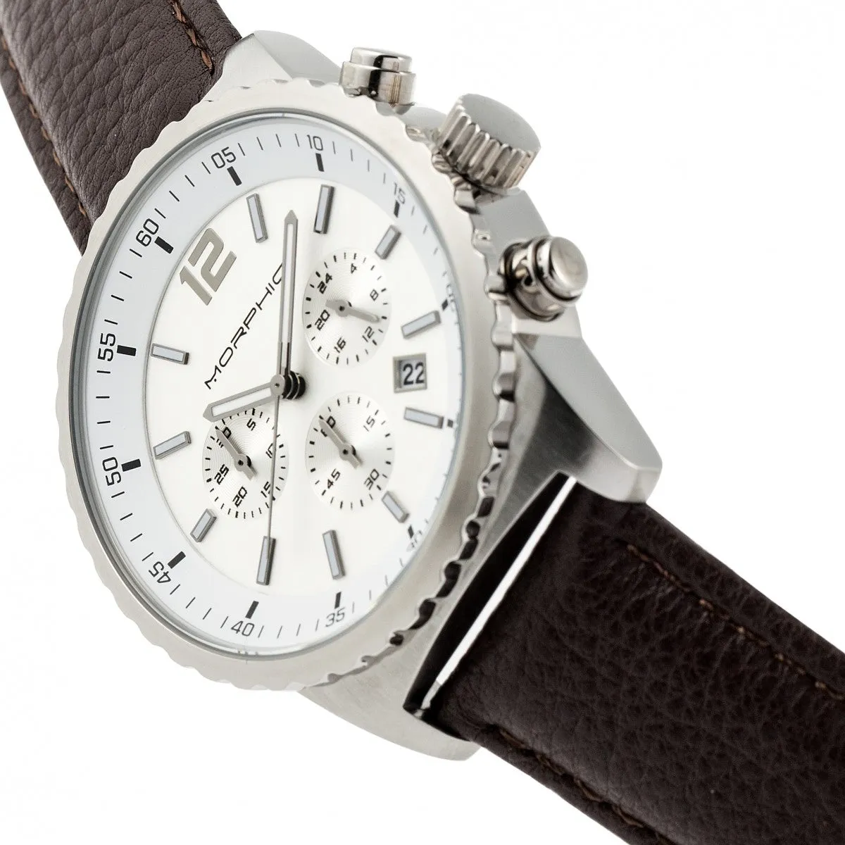 Morphic M67 Series Chronograph Leather-Band Watch w/Date - Silver/Brown