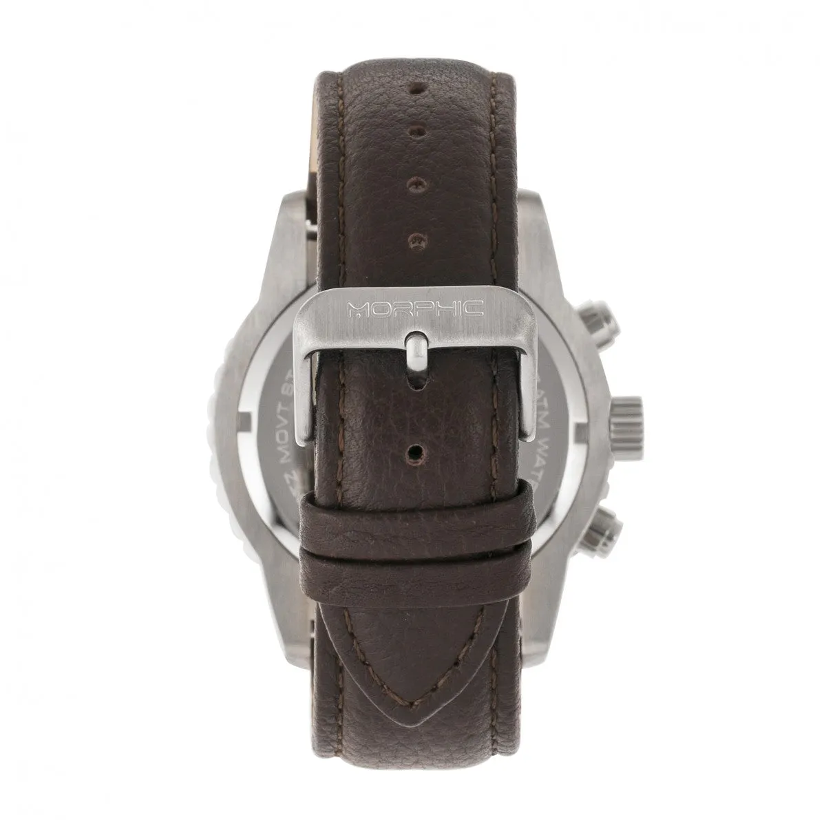 Morphic M67 Series Chronograph Leather-Band Watch w/Date - Silver/Brown