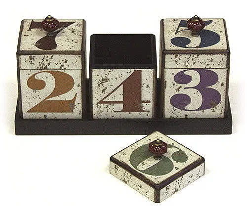 Mountain Woods Multi-colored  By The Numbers Handcrafted 42 Oz. Wooden Canister Trio & Nesting Tray Set - 15.38"