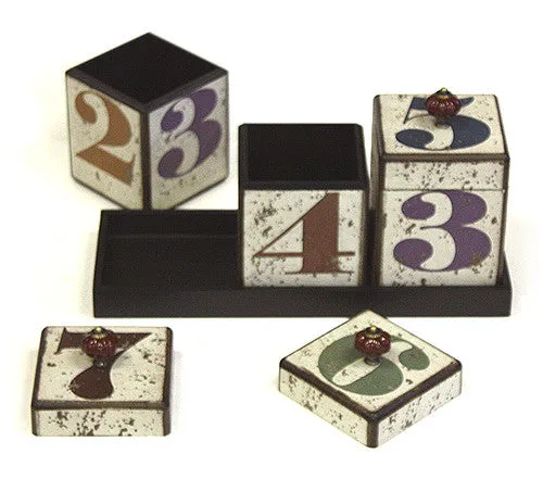 Mountain Woods Multi-colored  By The Numbers Handcrafted 42 Oz. Wooden Canister Trio & Nesting Tray Set - 15.38"