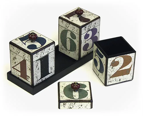 Mountain Woods Multi-colored  By The Numbers Handcrafted 42 Oz. Wooden Canister Trio & Nesting Tray Set - 15.38"