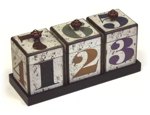 Mountain Woods Multi-colored  By The Numbers Handcrafted 42 Oz. Wooden Canister Trio & Nesting Tray Set - 15.38"