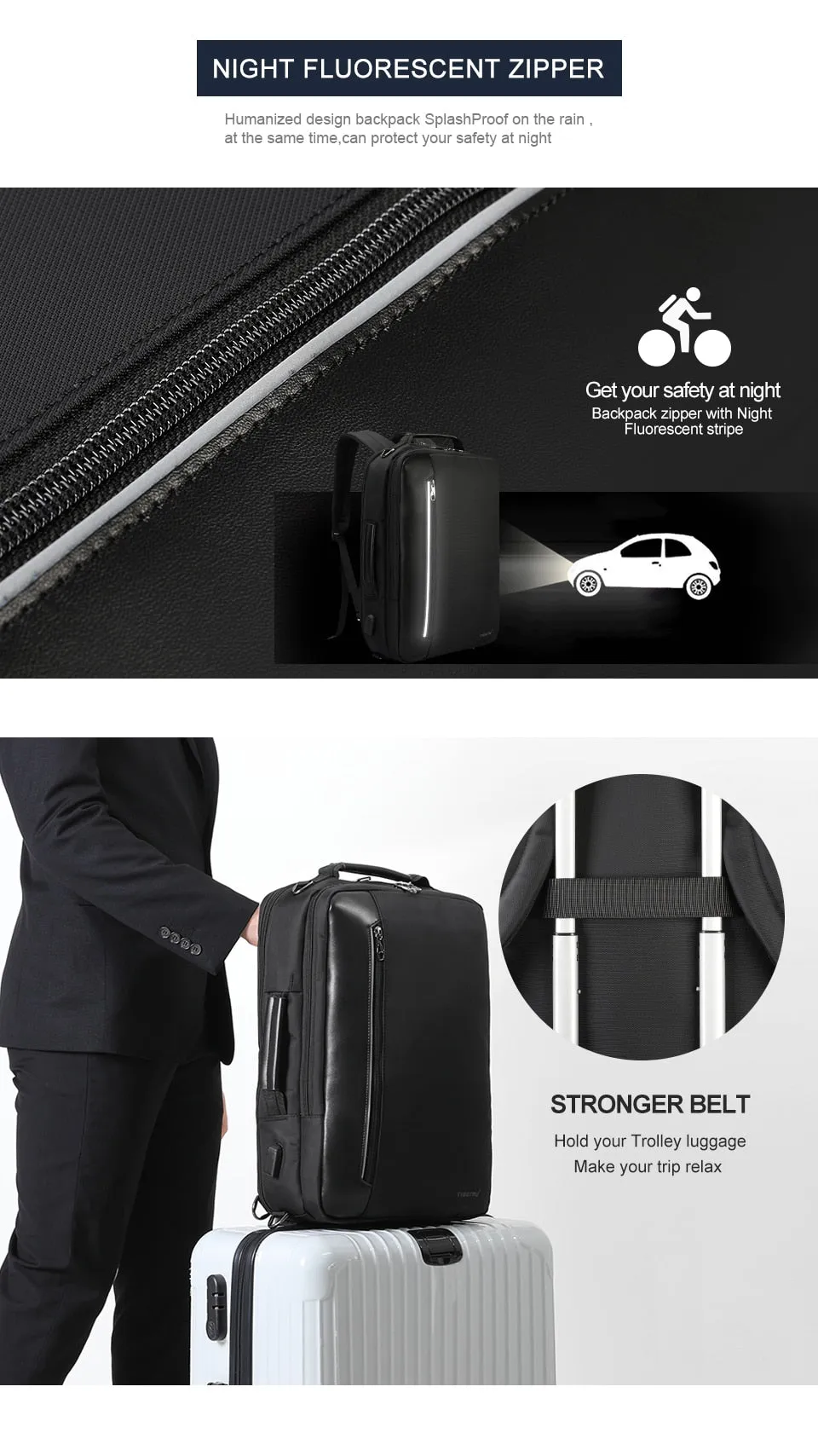 Multi-functional Backpack For 15.6 inch Laptop - Black,Dark Grey