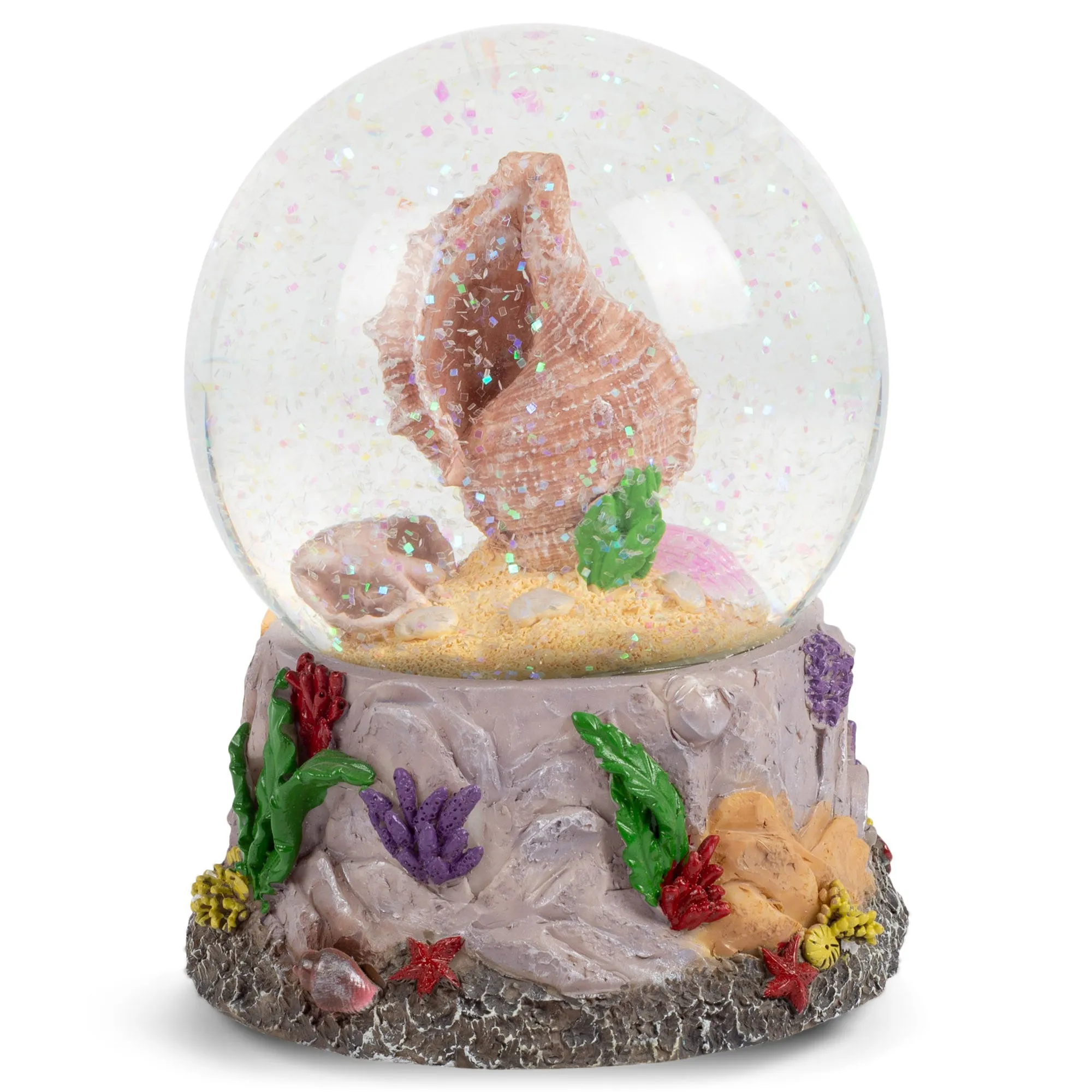Ocean Sea Shells Conch Shell 100MM Music Snow Globe Plays Tune By the Beautiful Sea