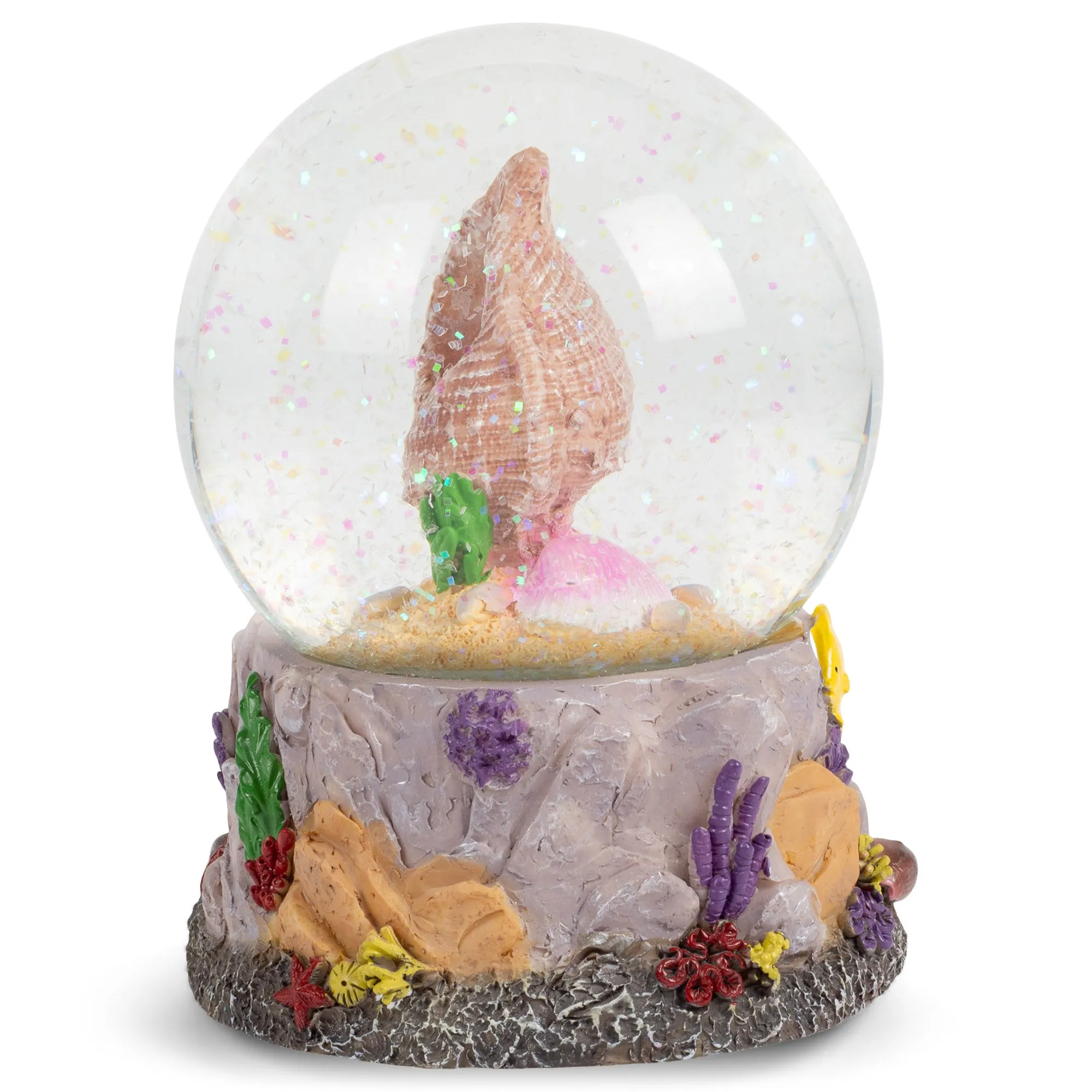 Ocean Sea Shells Conch Shell 100MM Music Snow Globe Plays Tune By the Beautiful Sea