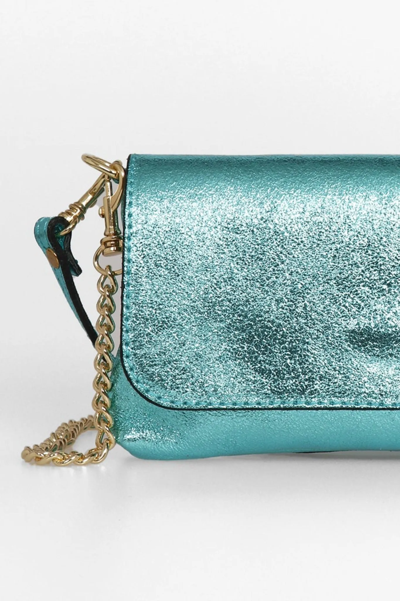 Olga - Italian Leather Mini Crossbody Bag - Aqua , Metallic