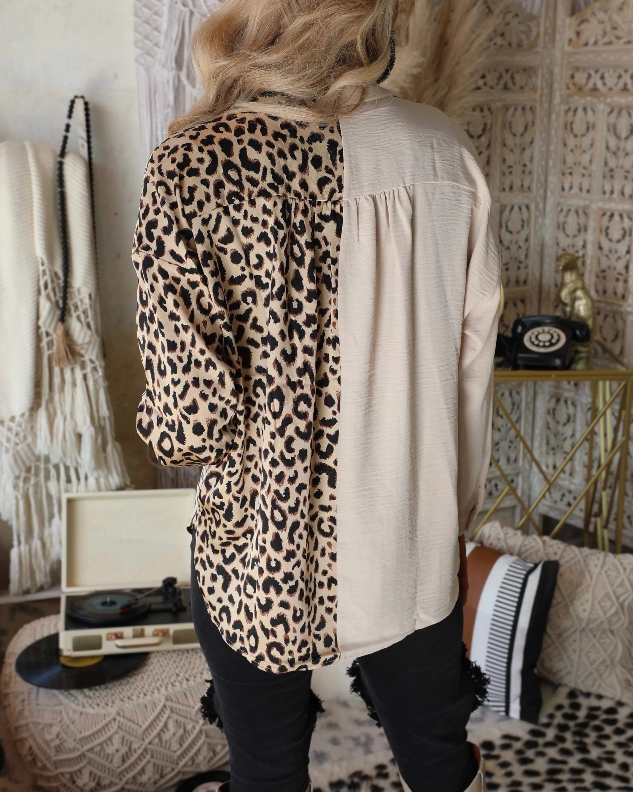 Olney Oatmeal and Leopard Blouse