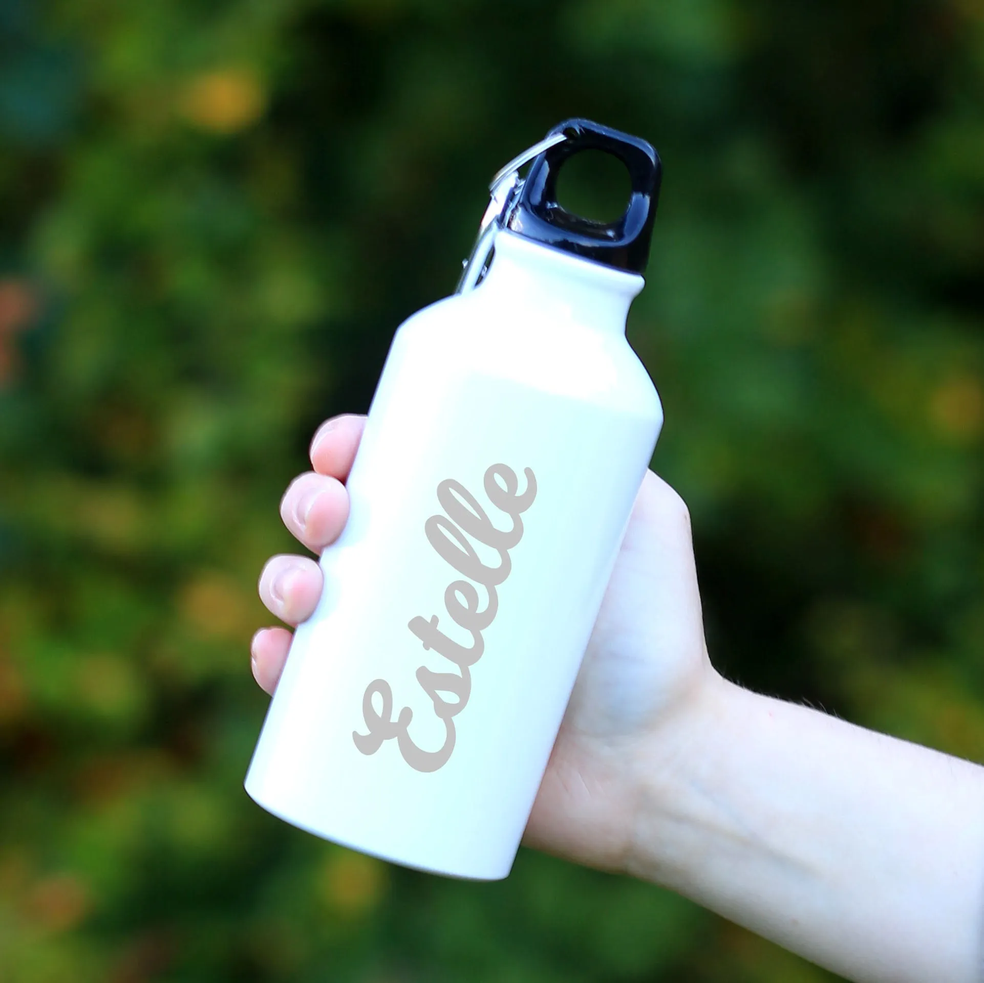 Personalised Metal 400ml Water Bottle with Carabiner Clip