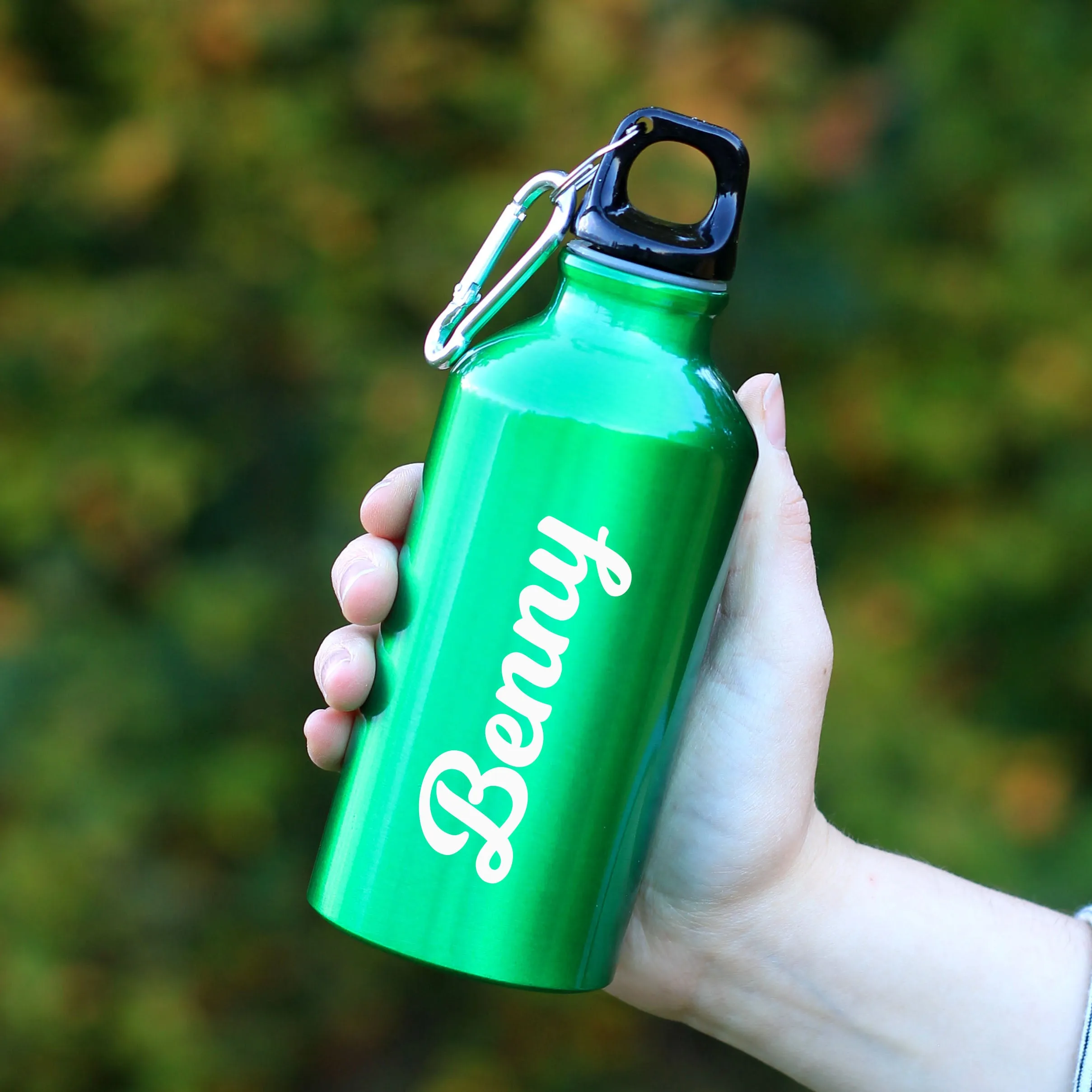 Personalised Metal 400ml Water Bottle with Carabiner Clip