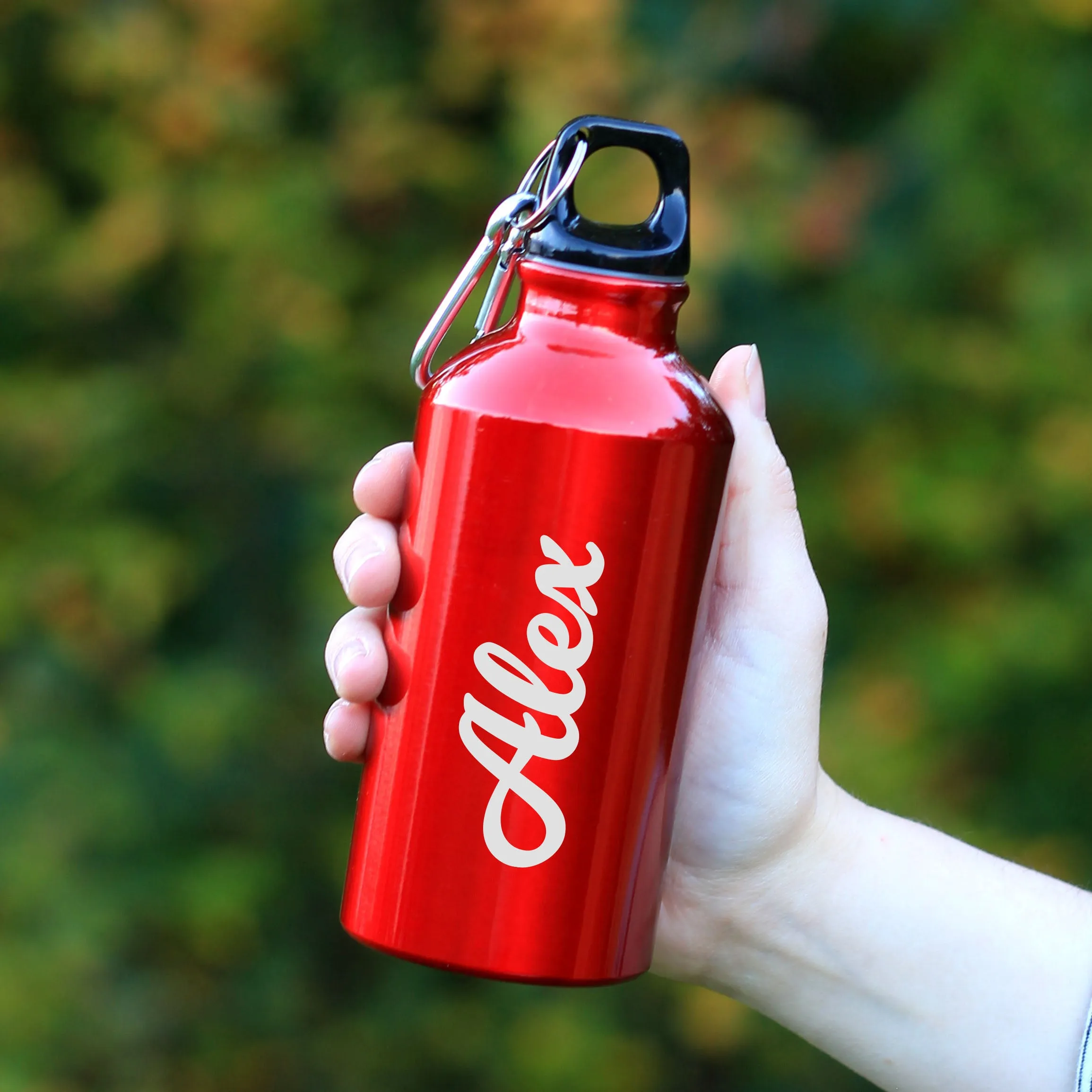 Personalised Metal 400ml Water Bottle with Carabiner Clip
