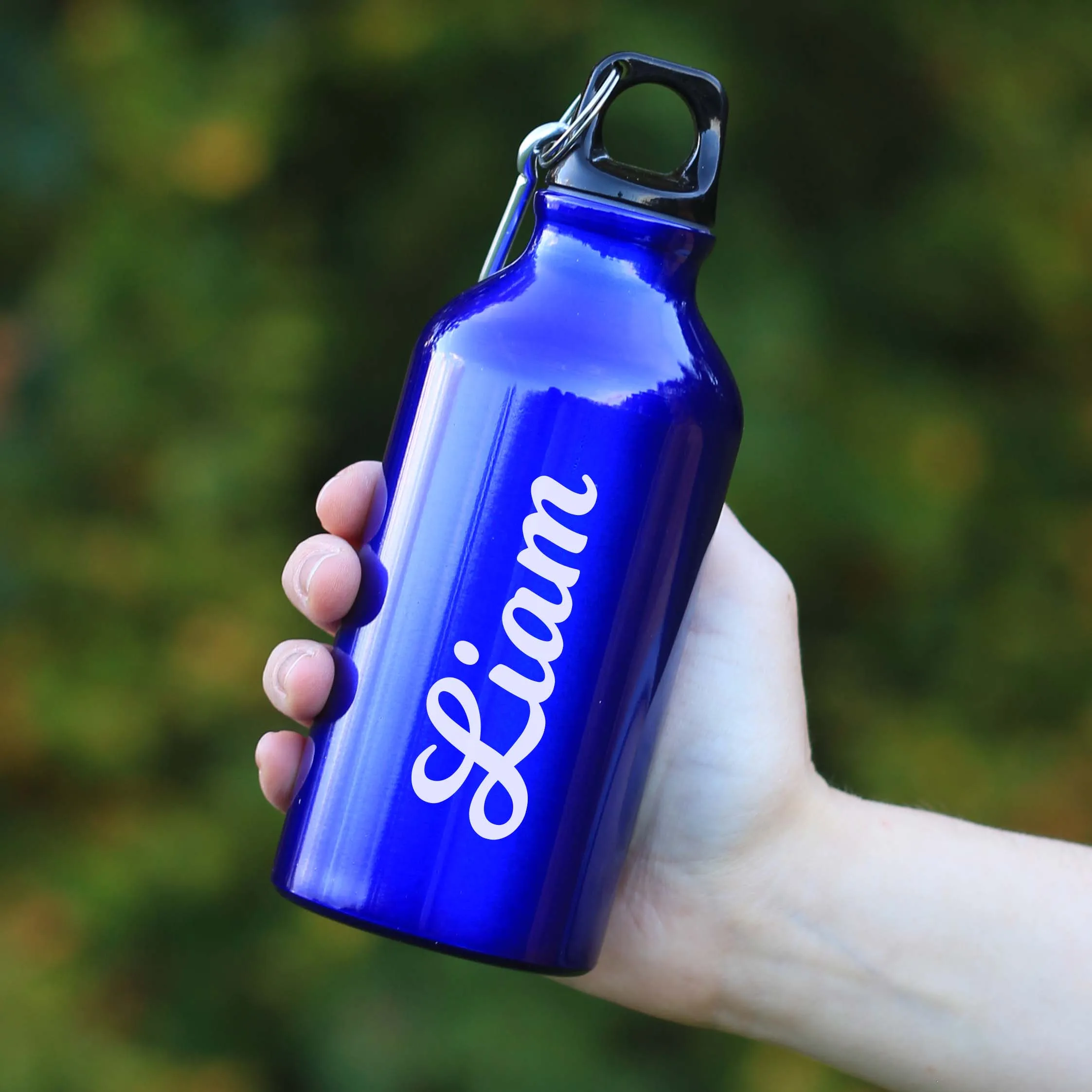 Personalised Metal 400ml Water Bottle with Carabiner Clip